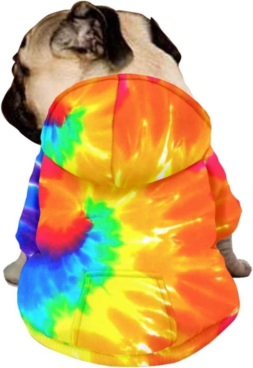 Howilath Dog Sweaters with Hat, Tie-Dye Rainbow Soft and Warm Sweater for Small to Large Dogs & Cats - S