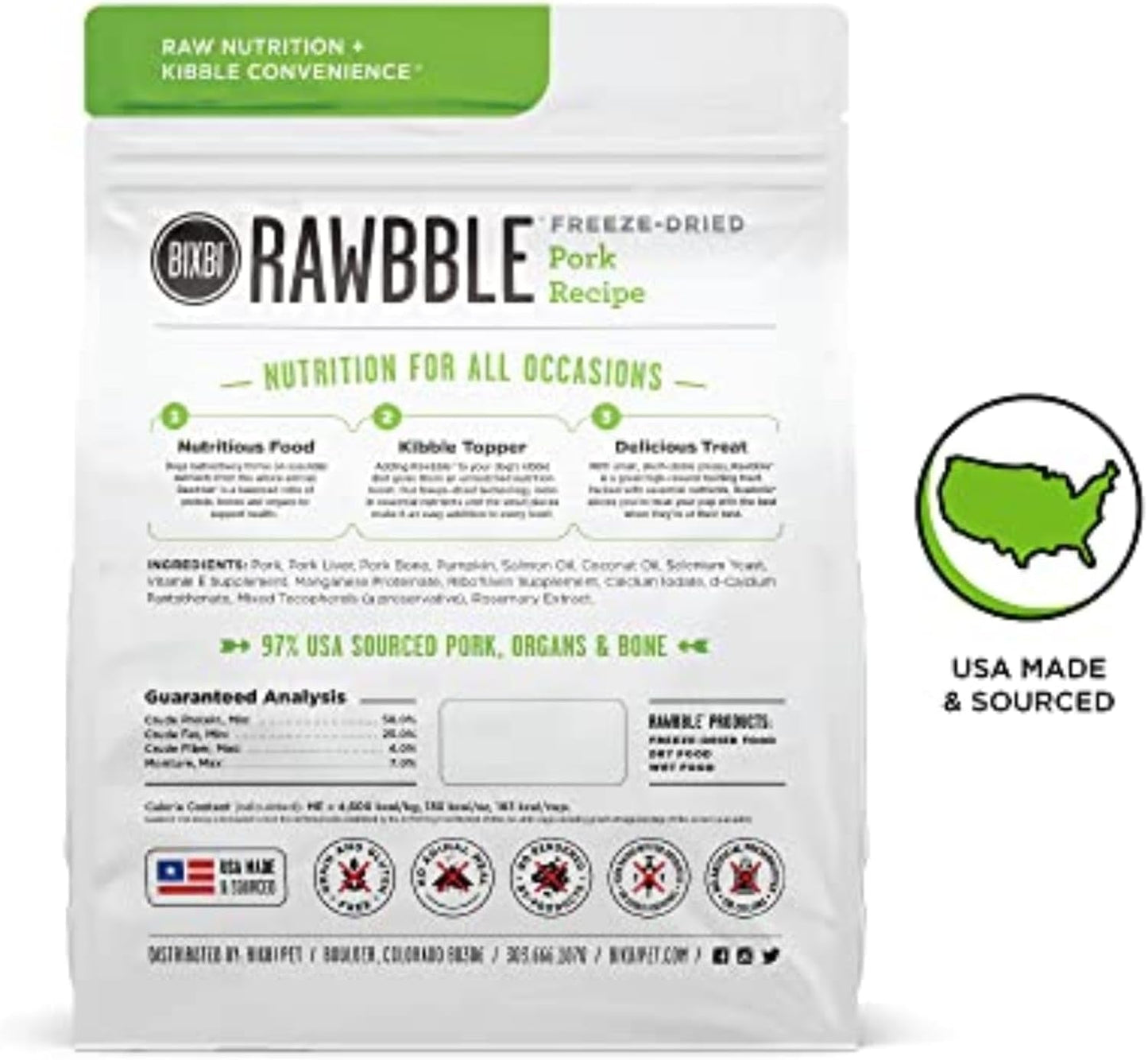 BIXBI Rawbble Pork Recipe: Freeze Dried Dog Food, 97% Meat - HuckMB Pet Supply