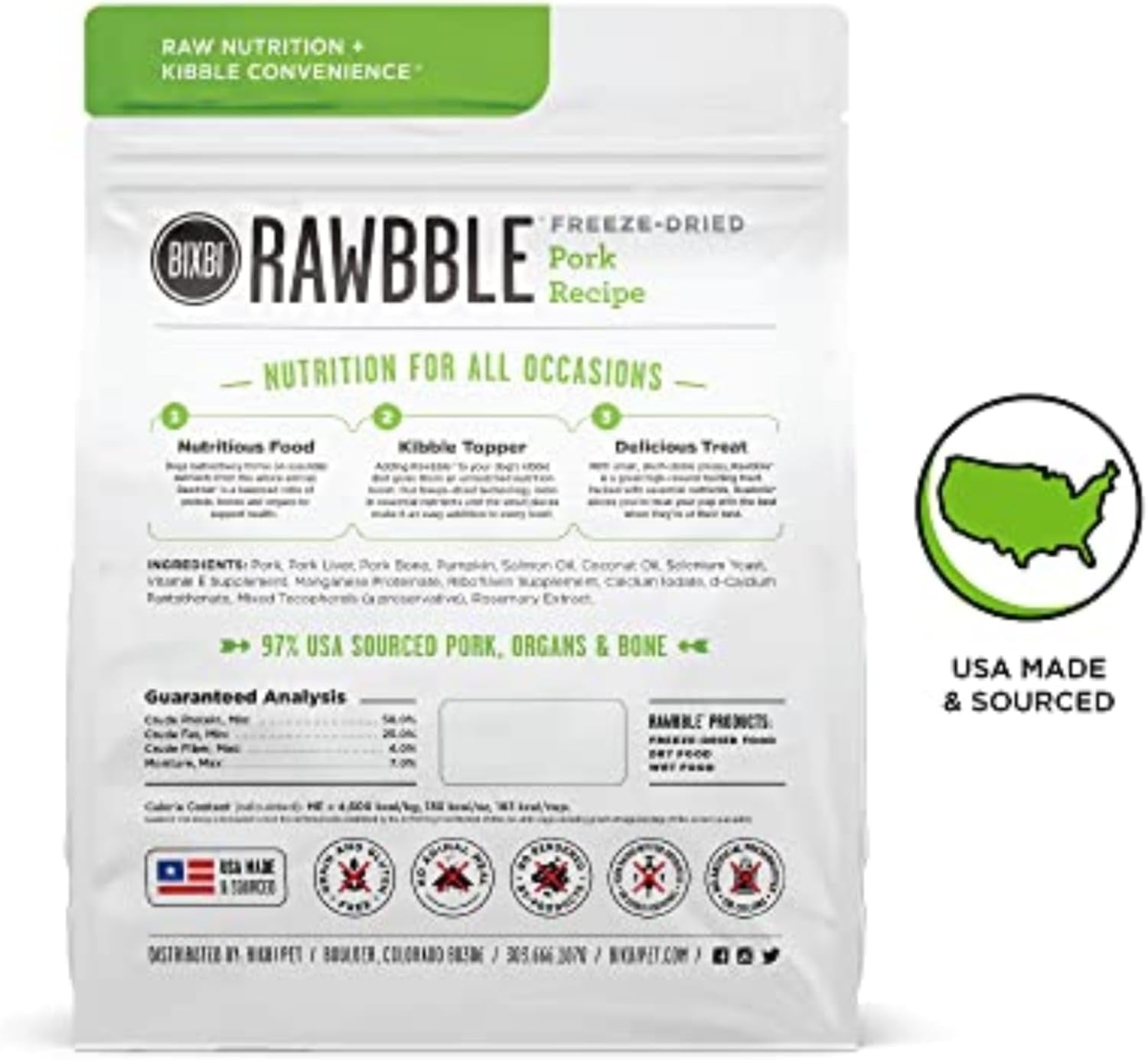 BIXBI Rawbble Pork Recipe: Freeze Dried Dog Food, 97% Meat - HuckMB Pet Supply