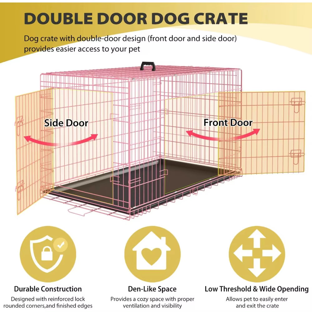 Large Dog Crate 48 Inch Double-Door: Secure, Foldable Kennel - HuckMB Pet Supply