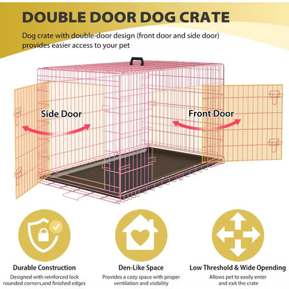 Large Dog Crate 48 Inch Double-Door: Secure, Foldable Kennel - HuckMB Pet Supply