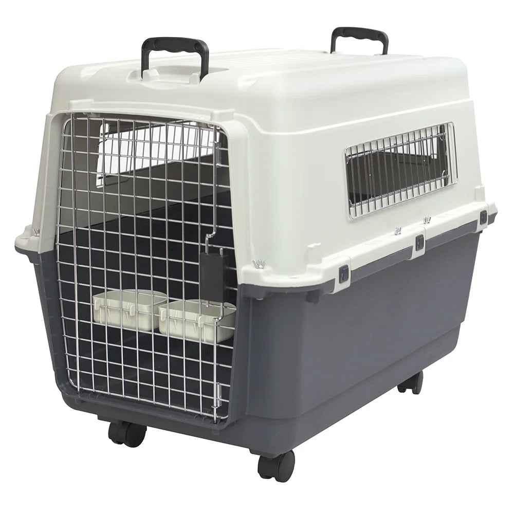 IATA Approved Plastic Dog Travel Crate with Wheels, Large