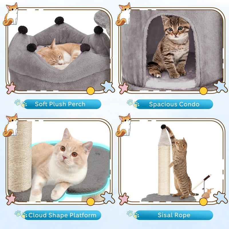 EROMMY 36 Inch Carpeted Cat Tower with Scratching Post & Toy