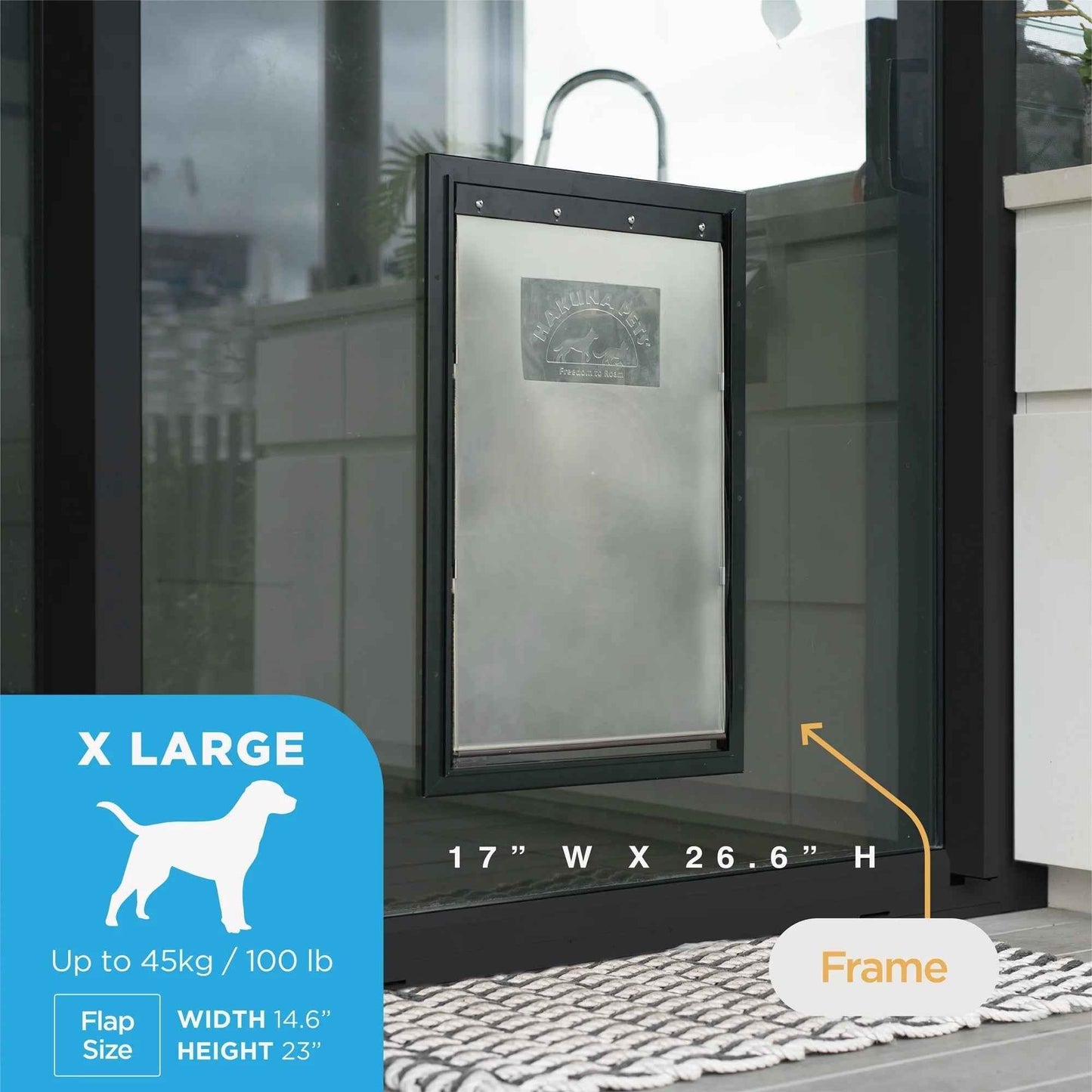 Black Deluxe Aluminum Extra Large Pet Door -Aluminum Durable