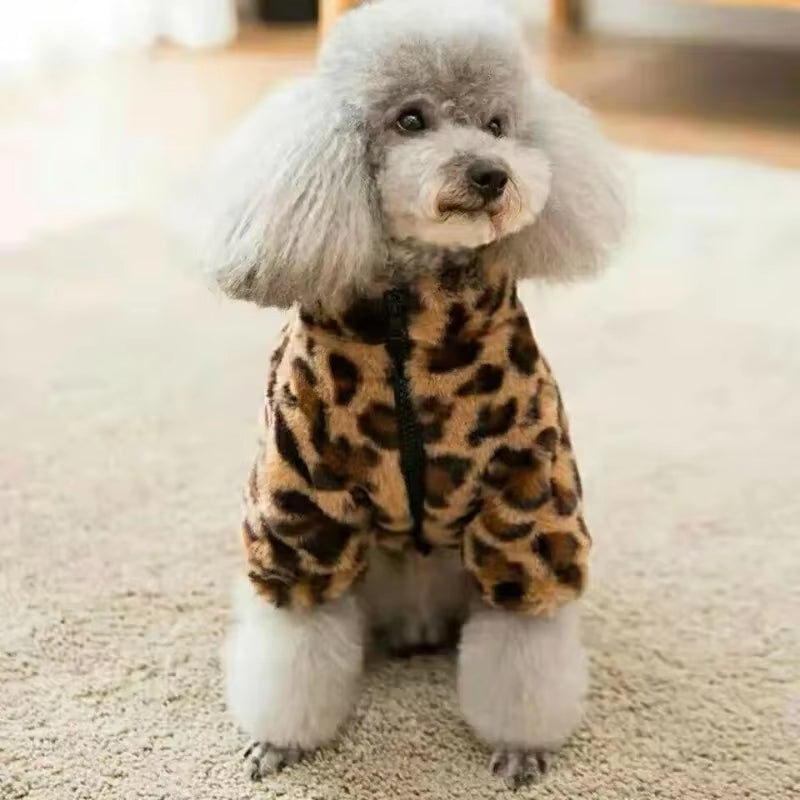 Leopard Print Dog Coat - Winter Warmth for Small Breeds - HuckMB Pet Supply