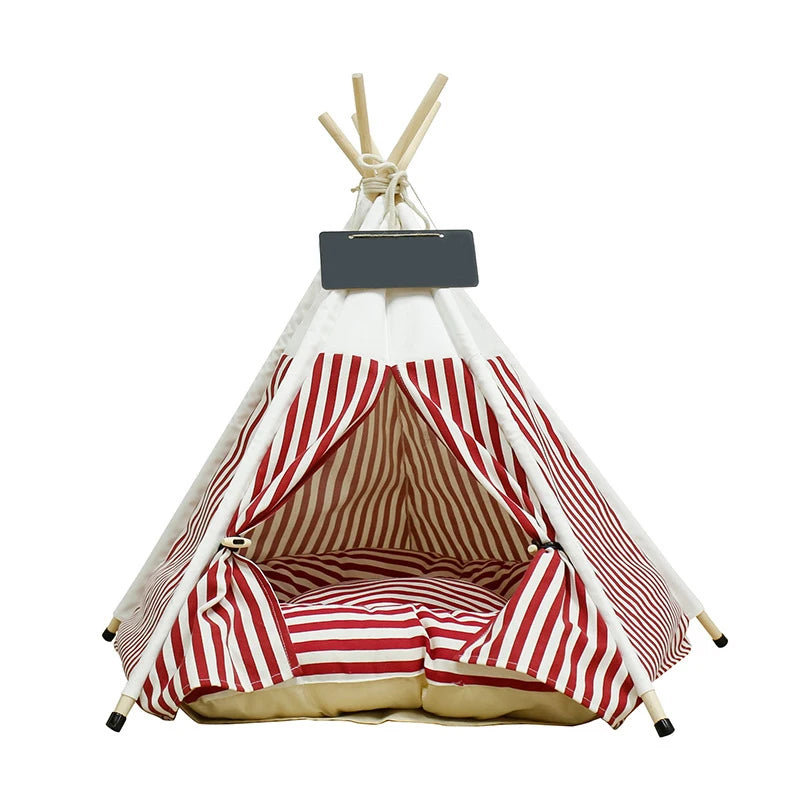 Portable Pet Tent House: Stylish Teepee Cat Bed with Cushion - HuckMB Pet Supply