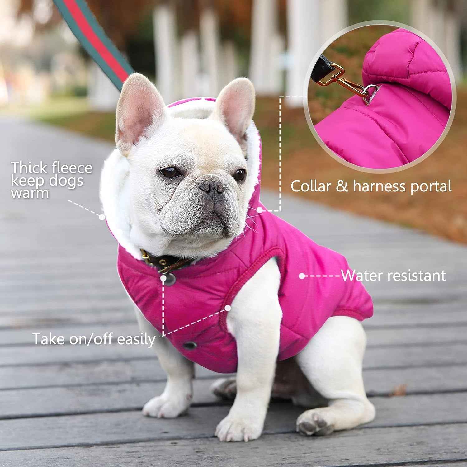 Fleece Hoodie, Windproof Waterproof Coat, Winter Warm Jacket, Cold Weather Pet Apparel Clothes Vest for Small Medium Large Dogs (M, Pink)
