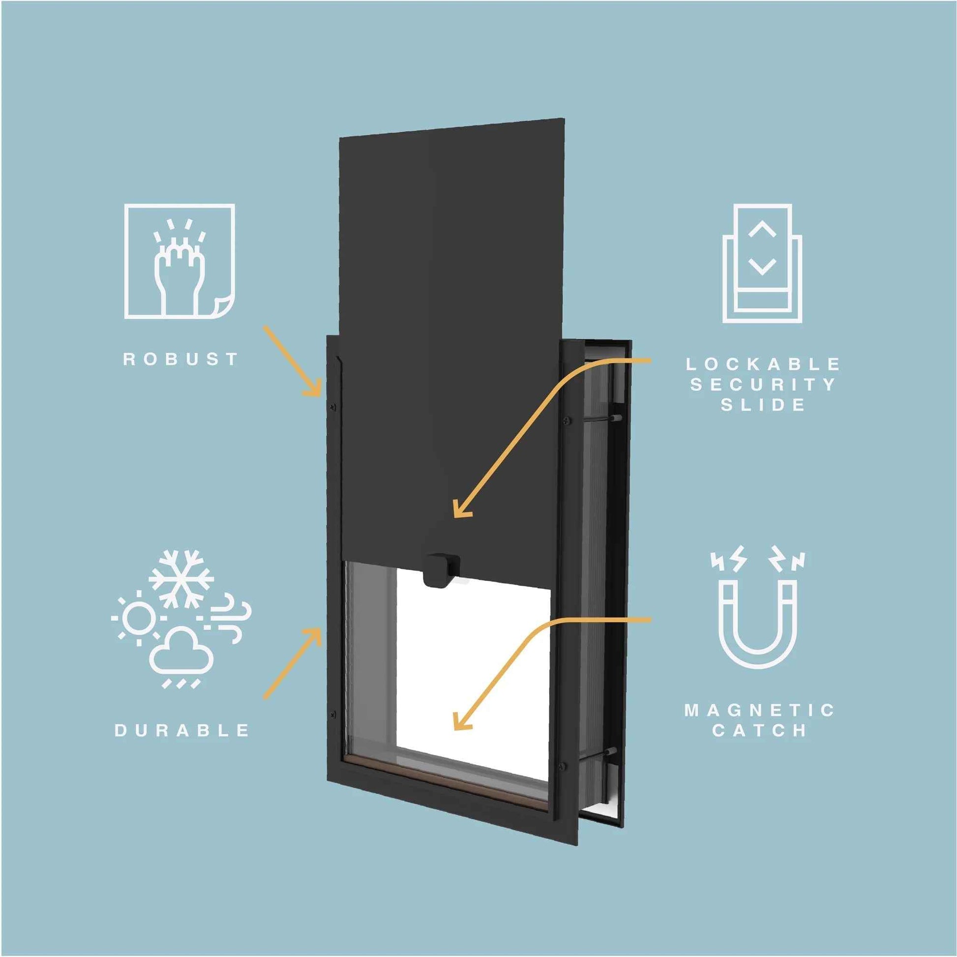 Black Deluxe Aluminum Extra Large Pet Door -Aluminum Durable