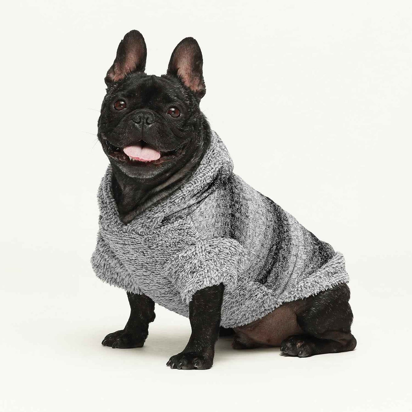 Fitwarm Fuzzy Dog Sweater, Knitted Winter Dog Clothes for Small Dogs Boy Girl, Pet Cat Hooded Outfit, Heather Grey, Black, Medium