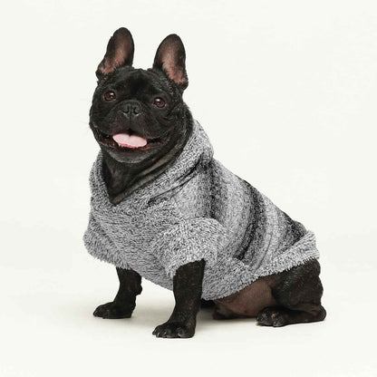 Fitwarm Fuzzy Dog Sweater, Knitted Winter Dog Clothes for Small Dogs Boy Girl, Pet Cat Hooded Outfit, Heather Grey, Black, Medium