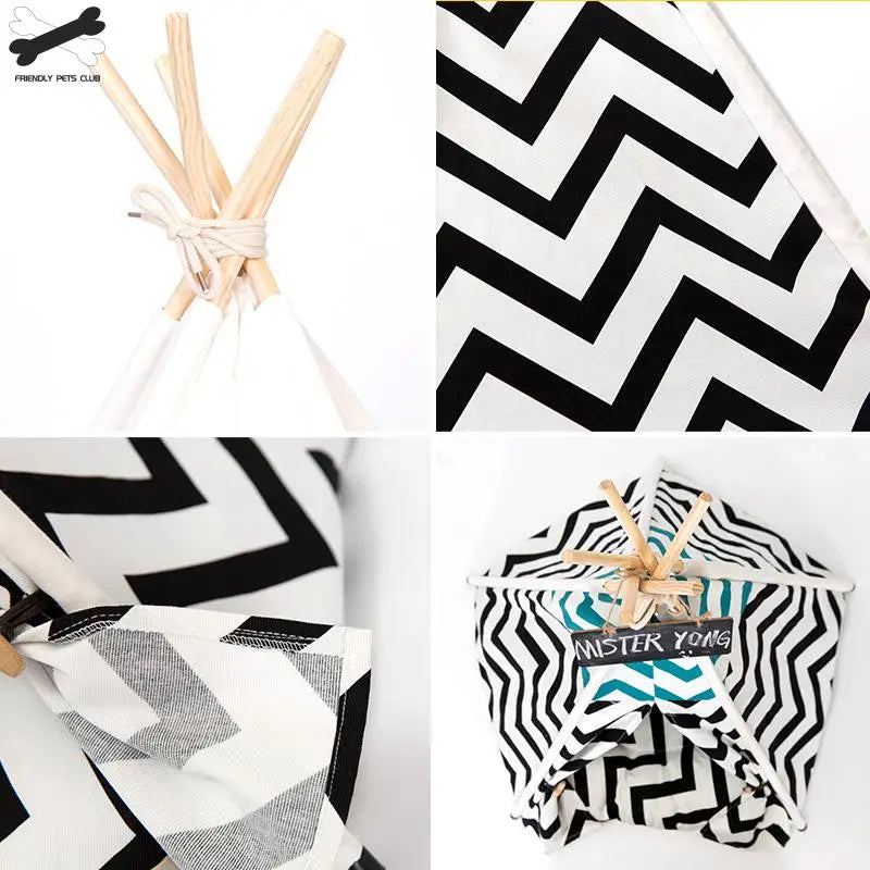 Portable Pet Tent House: Stylish Teepee Cat Bed with Cushion - HuckMB Pet Supply