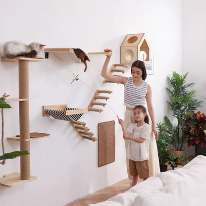 Cat Wall Shelves: Climbing Tower & Scratching Post Combo - HuckMB Pet Supply