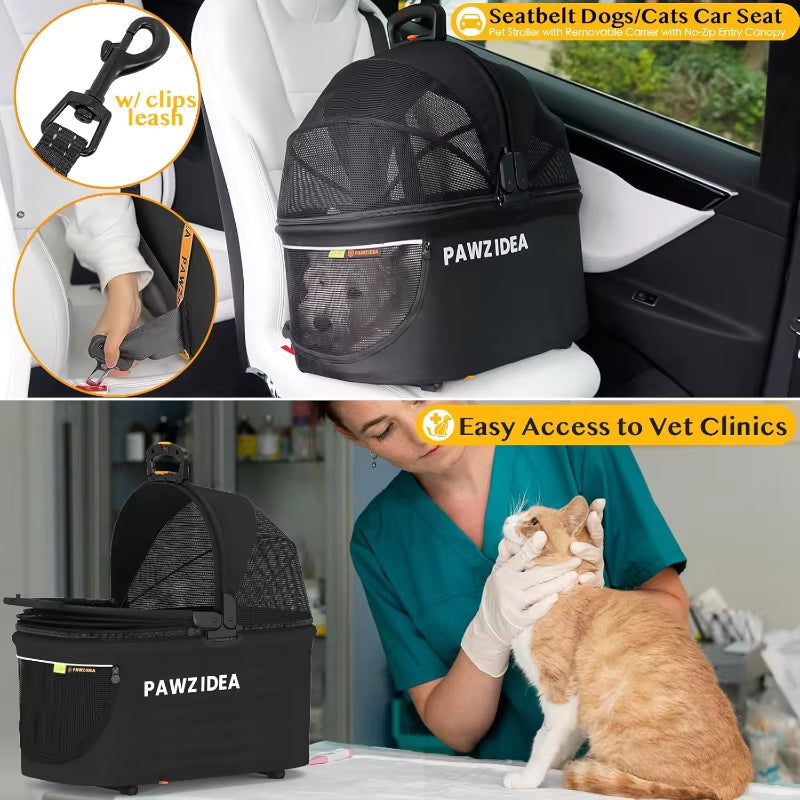 4-in-1 Pet Stroller with Detachable Carrier & Seatbelt - HuckMB Pet Supply
