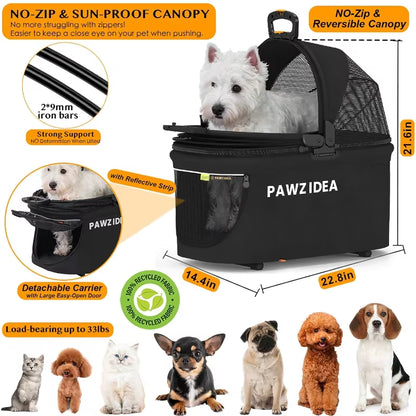 4-in-1 Pet Stroller with Detachable Carrier & Seatbelt - HuckMB Pet Supply