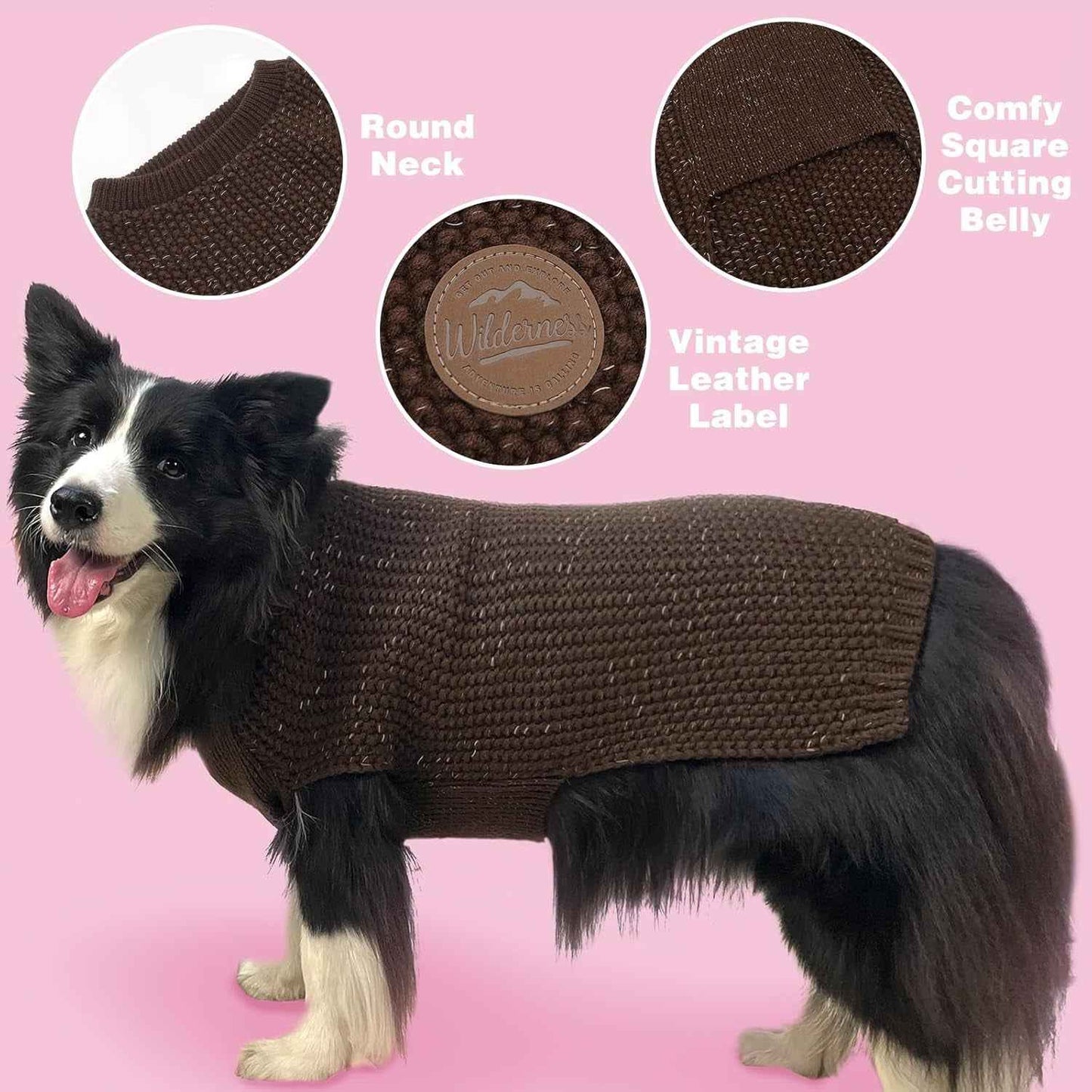 KYEESE Dog Sweater with Leash Hole Warm Pullover with Reflective Yarn for Small and Medium Dogs Male Soft Knit Pullover Boy Dog Coats Cozy Lightweight Thick Sweater,Khaki,Medium