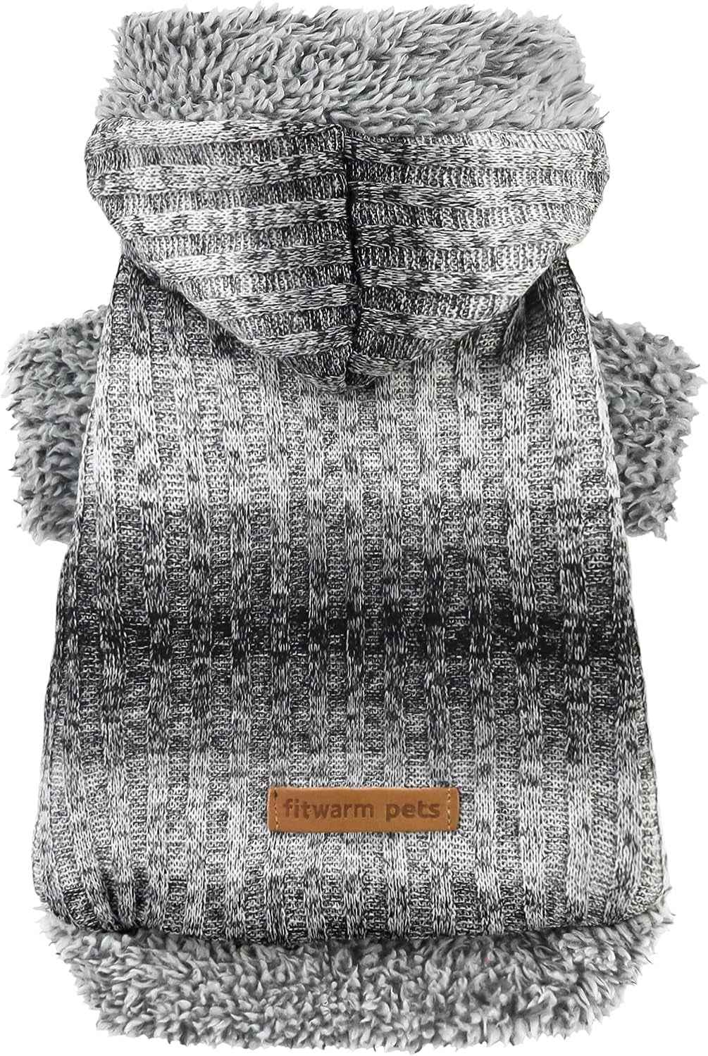 Fitwarm Fuzzy Dog Sweater, Knitted Winter Dog Clothes for Small Dogs Boy Girl, Pet Cat Hooded Outfit, Heather Grey, Black, Medium