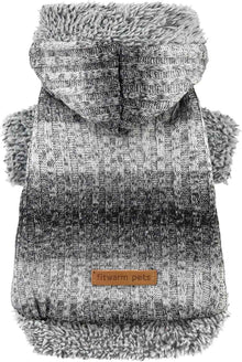 Fitwarm Fuzzy Dog Sweater, Knitted Winter Dog Clothes for Small Dogs Boy Girl, Pet Cat Hooded Outfit, Heather Grey, Black, Medium