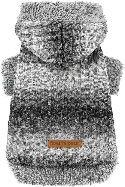 Fitwarm Fuzzy Dog Sweater, Knitted Winter Dog Clothes for Small Dogs Boy Girl, Pet Cat Hooded Outfit, Heather Grey, Black, Medium