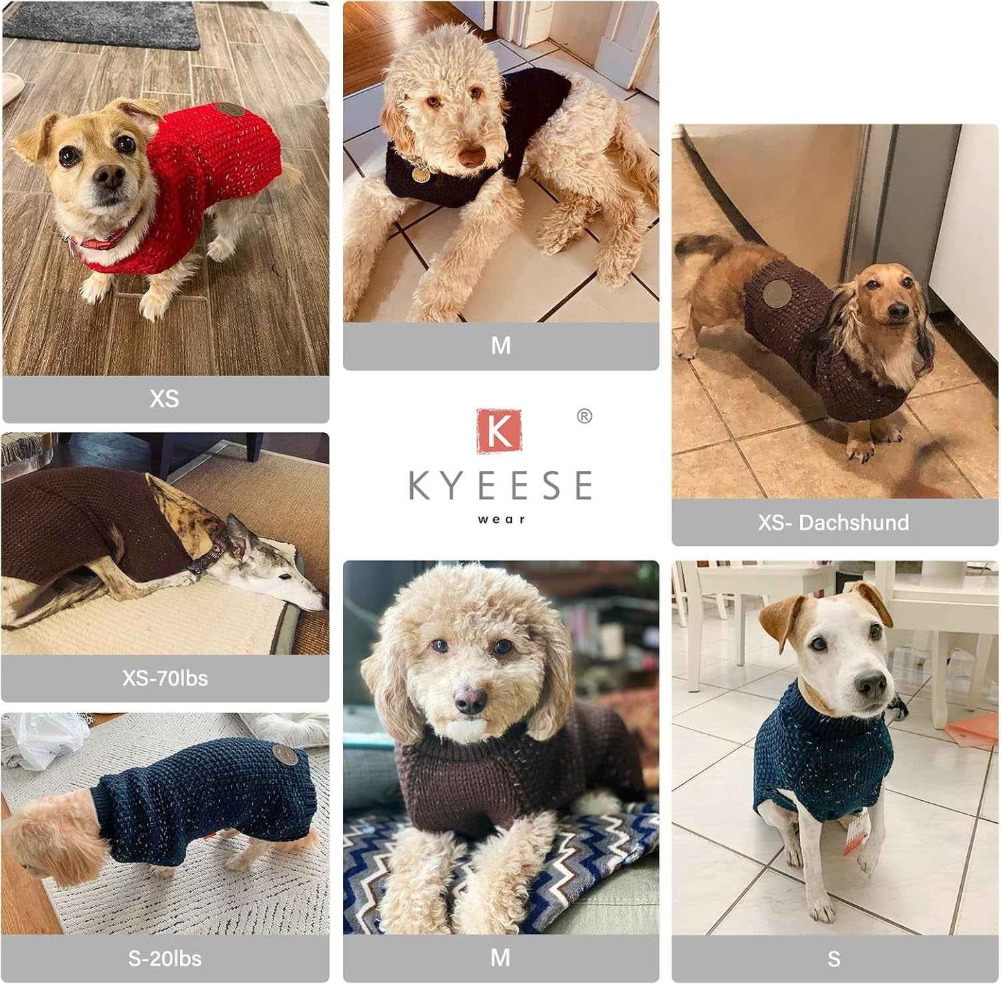 KYEESE Dog Sweater with Leash Hole Warm Pullover with Reflective Yarn for Small and Medium Dogs Male Soft Knit Pullover Boy Dog Coats Cozy Lightweight Thick Sweater,Khaki,Medium