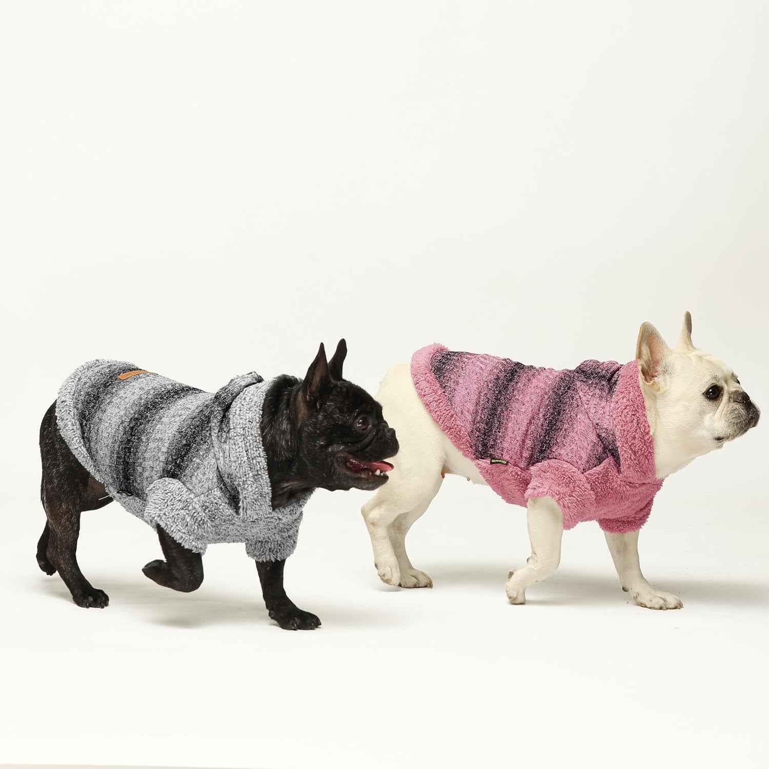 Fitwarm Fuzzy Dog Sweater, Knitted Winter Dog Clothes for Small Dogs Boy Girl, Pet Cat Hooded Outfit, Heather Grey, Black, Medium