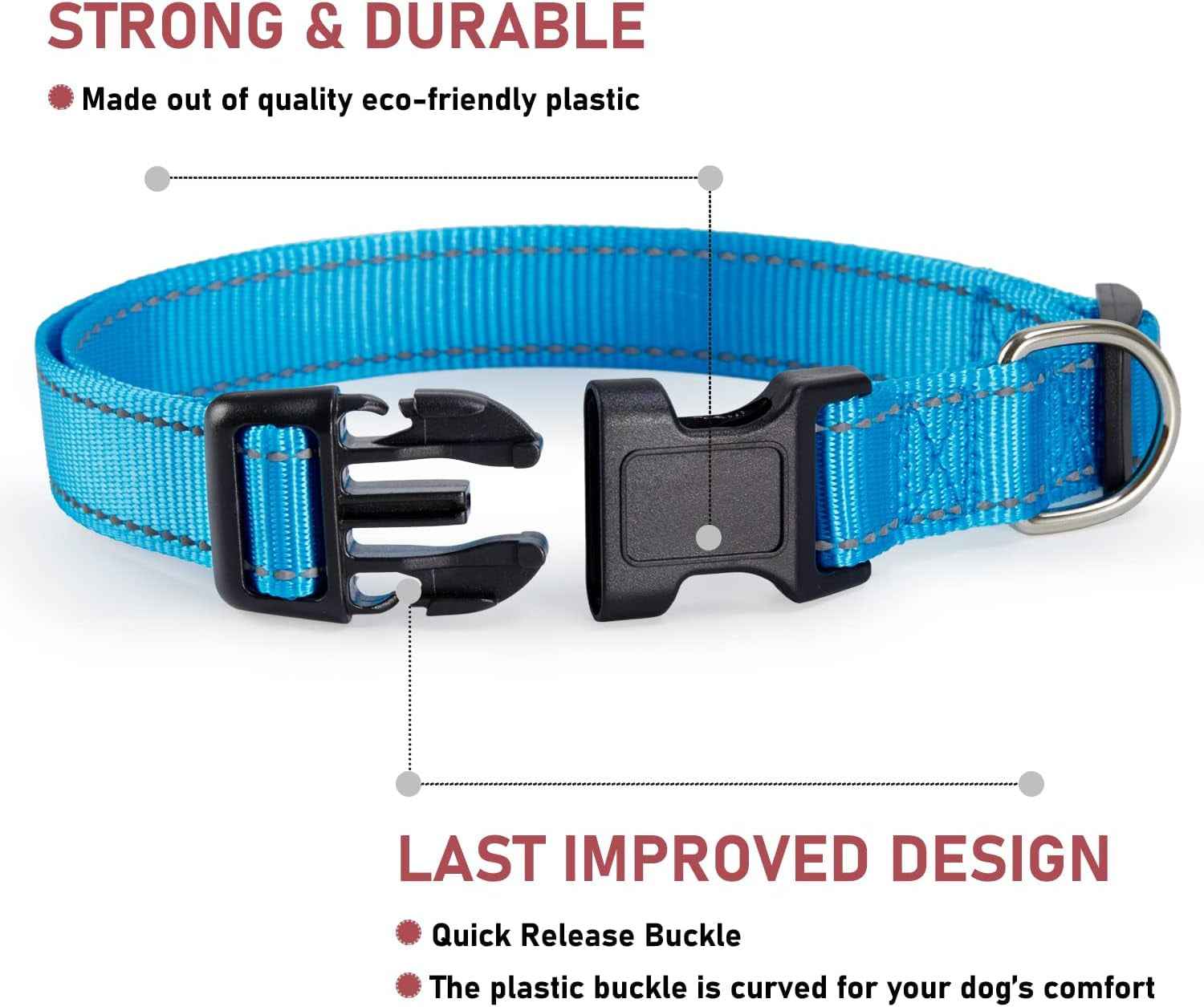 Reflective Adjustable Dog Collar Large - Safe Nylon All Dogs