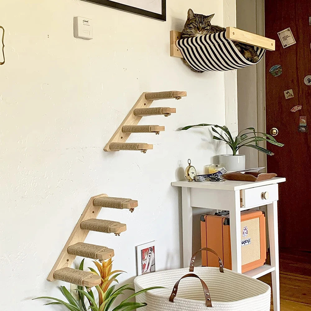 Cat Wall Shelves: Climbing Tower & Scratching Post Combo - HuckMB Pet Supply