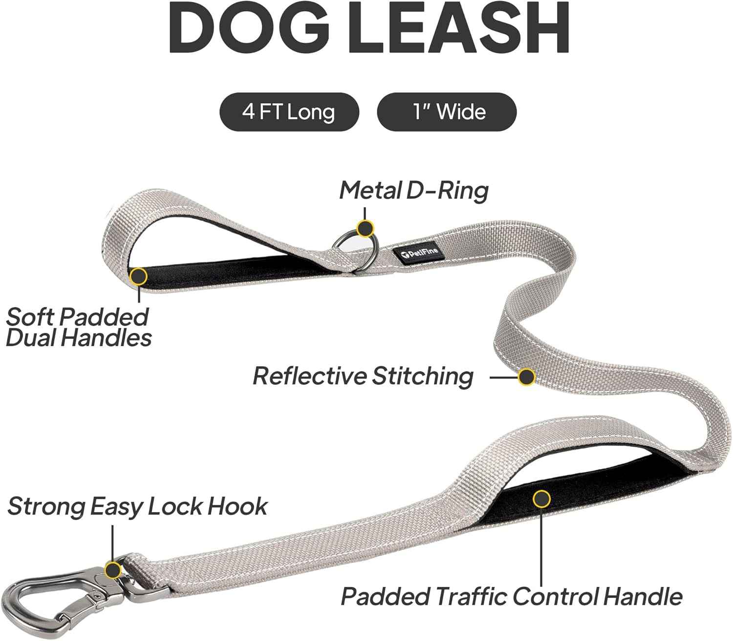 Heavy Duty Reflective Dog Leash: Soft Padded Handles, 4FT
