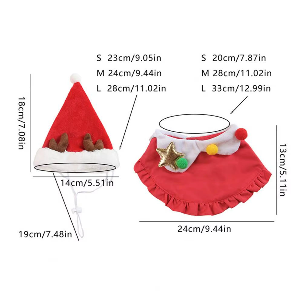 Festive Cat & Small Dog, Costume with Santa Hat & Bib Collar - HuckMB Pet Supply