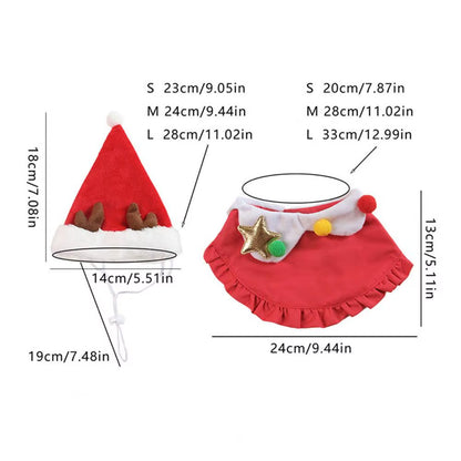 Festive Cat & Small Dog, Costume with Santa Hat & Bib Collar - HuckMB Pet Supply