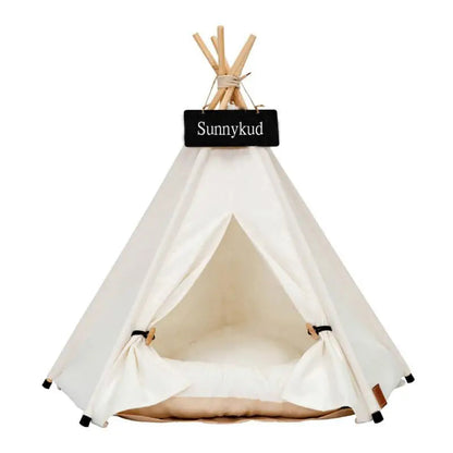 Portable Pet Tent House: Stylish Teepee Cat Bed with Cushion - HuckMB Pet Supply