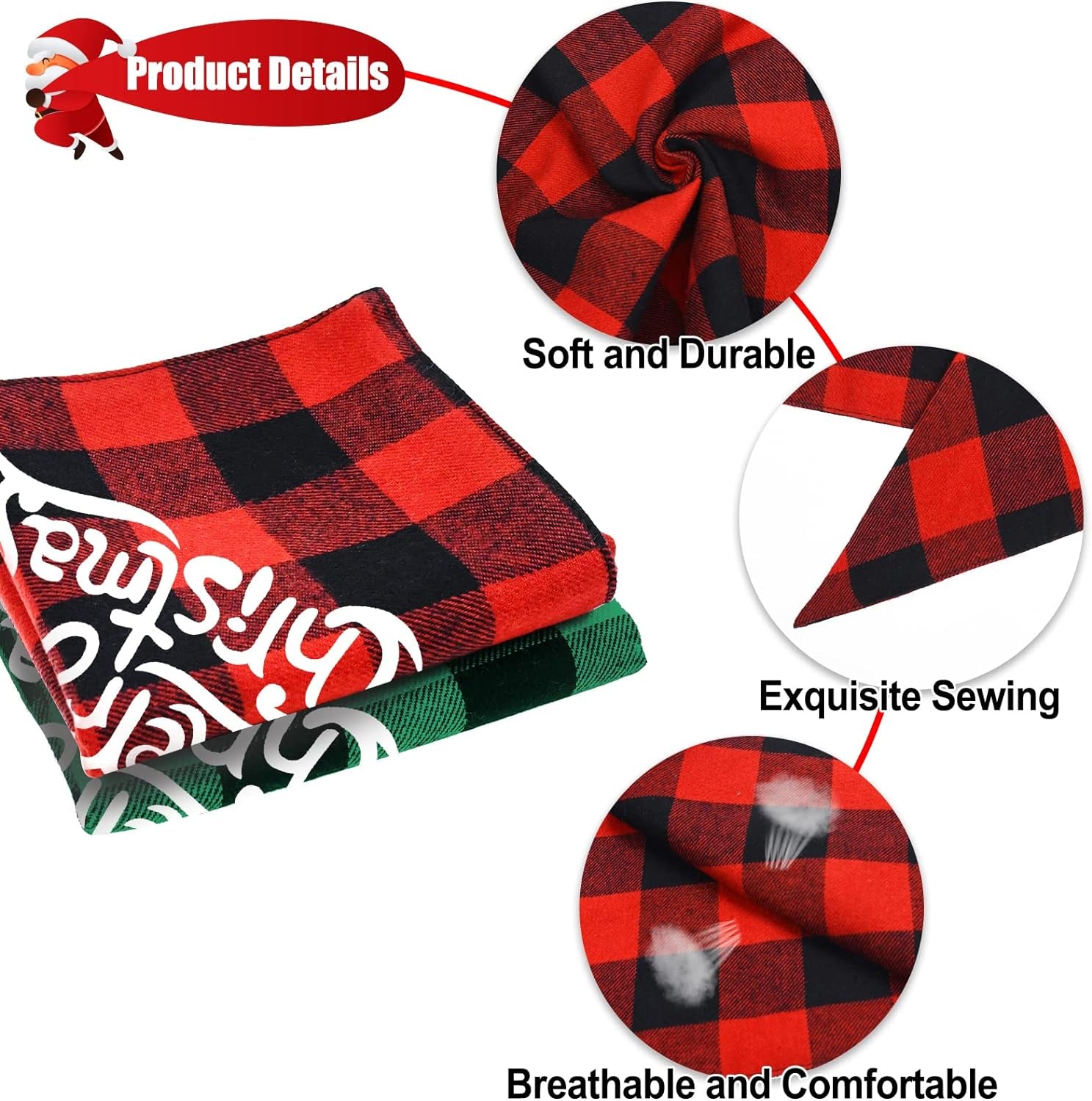Christmas Dog Bandanas Buffalo Plaid | Festive Scarves - HuckMB Pet Supply