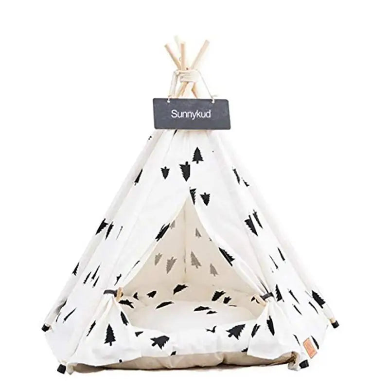Portable Pet Tent House: Stylish Teepee Cat Bed with Cushion - HuckMB Pet Supply