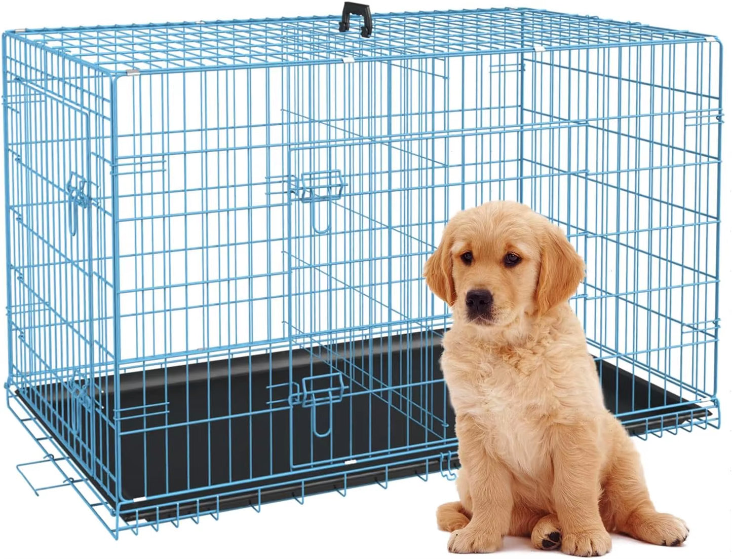 Large Dog Crate 48 Inch Double-Door: Secure, Foldable Kennel - HuckMB Pet Supply