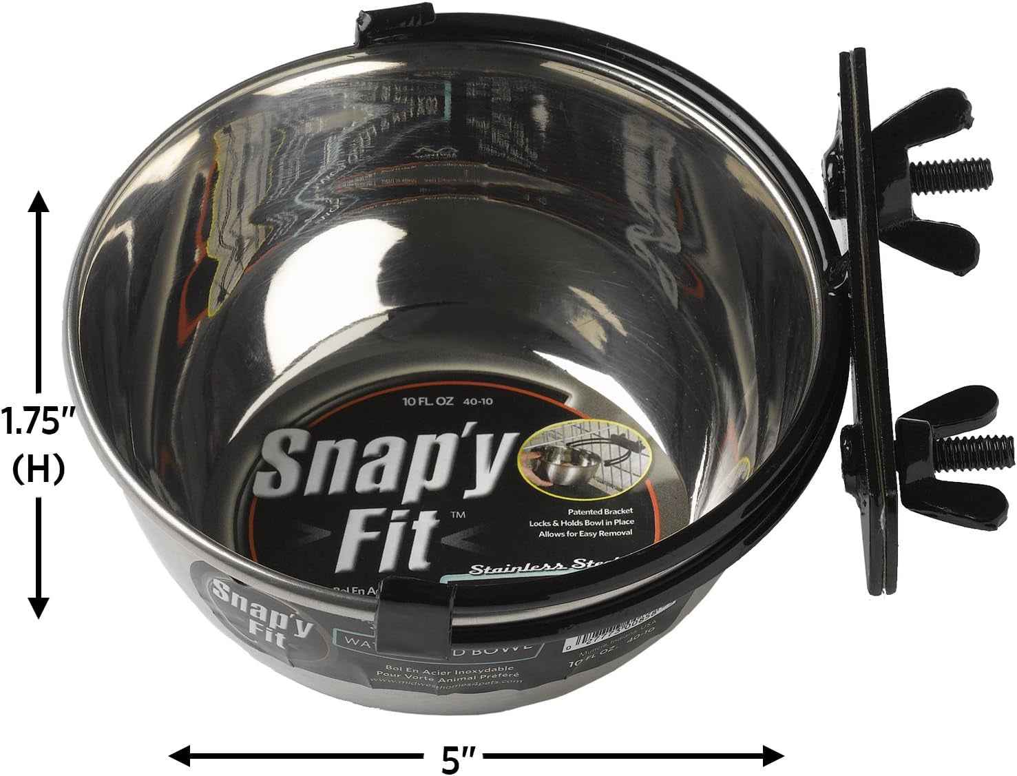 Midwest Snap'Y Fit Stainless Pet Bowl 10oz NoTip Crate Mount