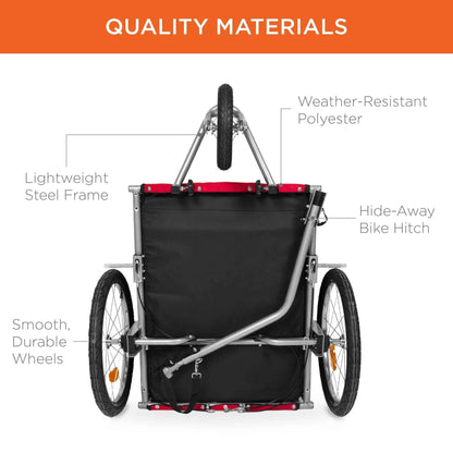 2-in-1 Dog Bike Trailer & Pet Stroller with Safety Features