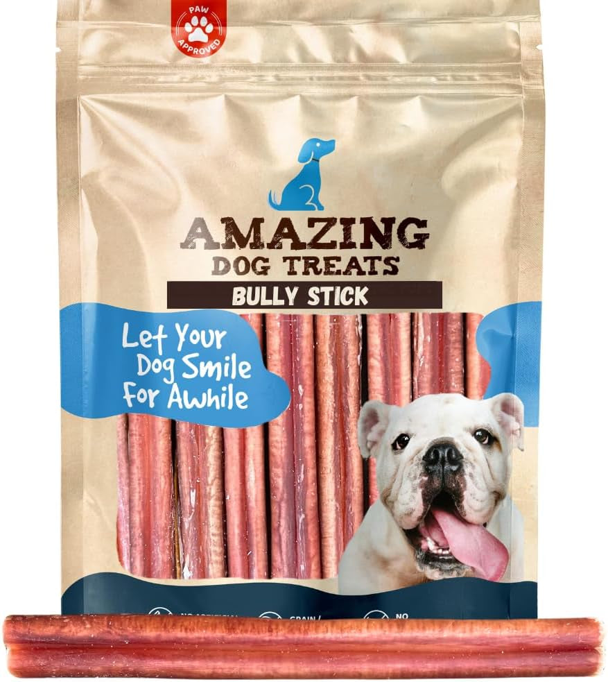 Natural 6 Inch Medium Bully Sticks for Dogs: Healthy Treats - HuckMB Pet Supply