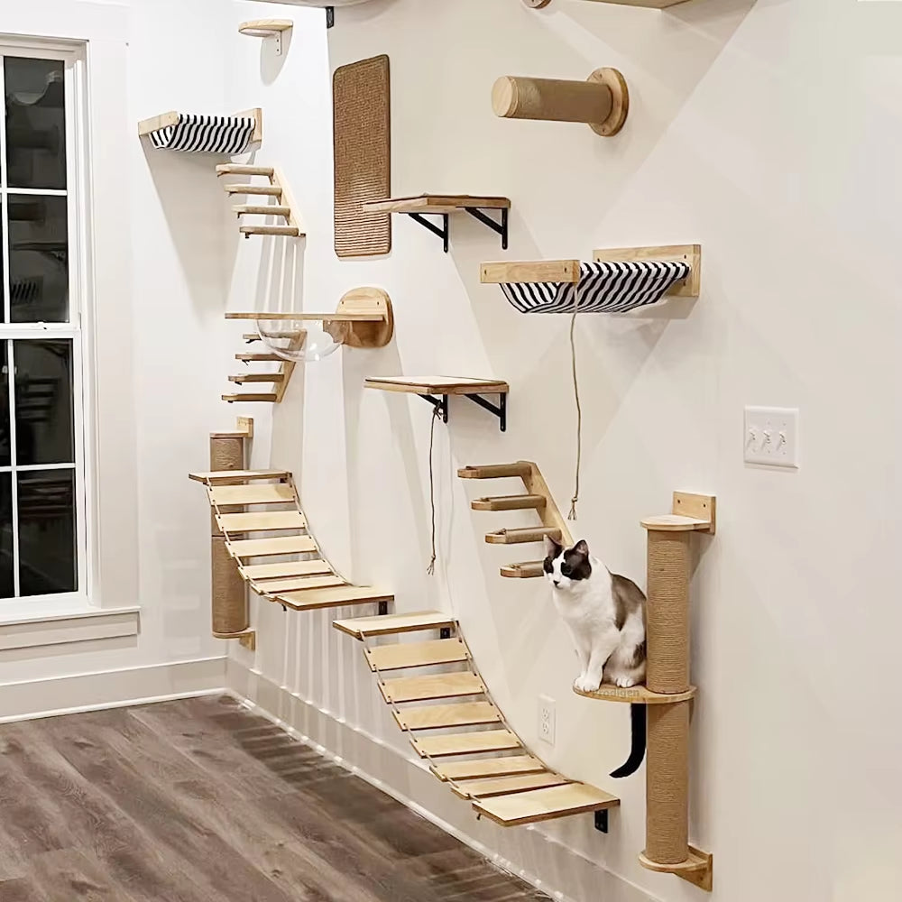 Cat Wall Shelves: Climbing Tower & Scratching Post Combo - HuckMB Pet Supply