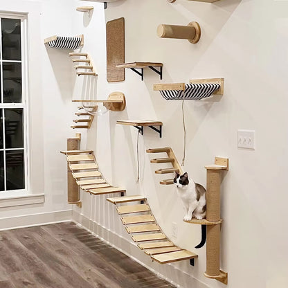 Cat Wall Shelves: Climbing Tower & Scratching Post Combo - HuckMB Pet Supply