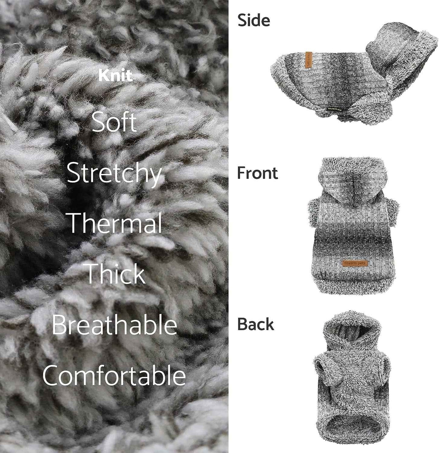 Fitwarm Fuzzy Dog Sweater, Knitted Winter Dog Clothes for Small Dogs Boy Girl, Pet Cat Hooded Outfit, Heather Grey, Black, Medium