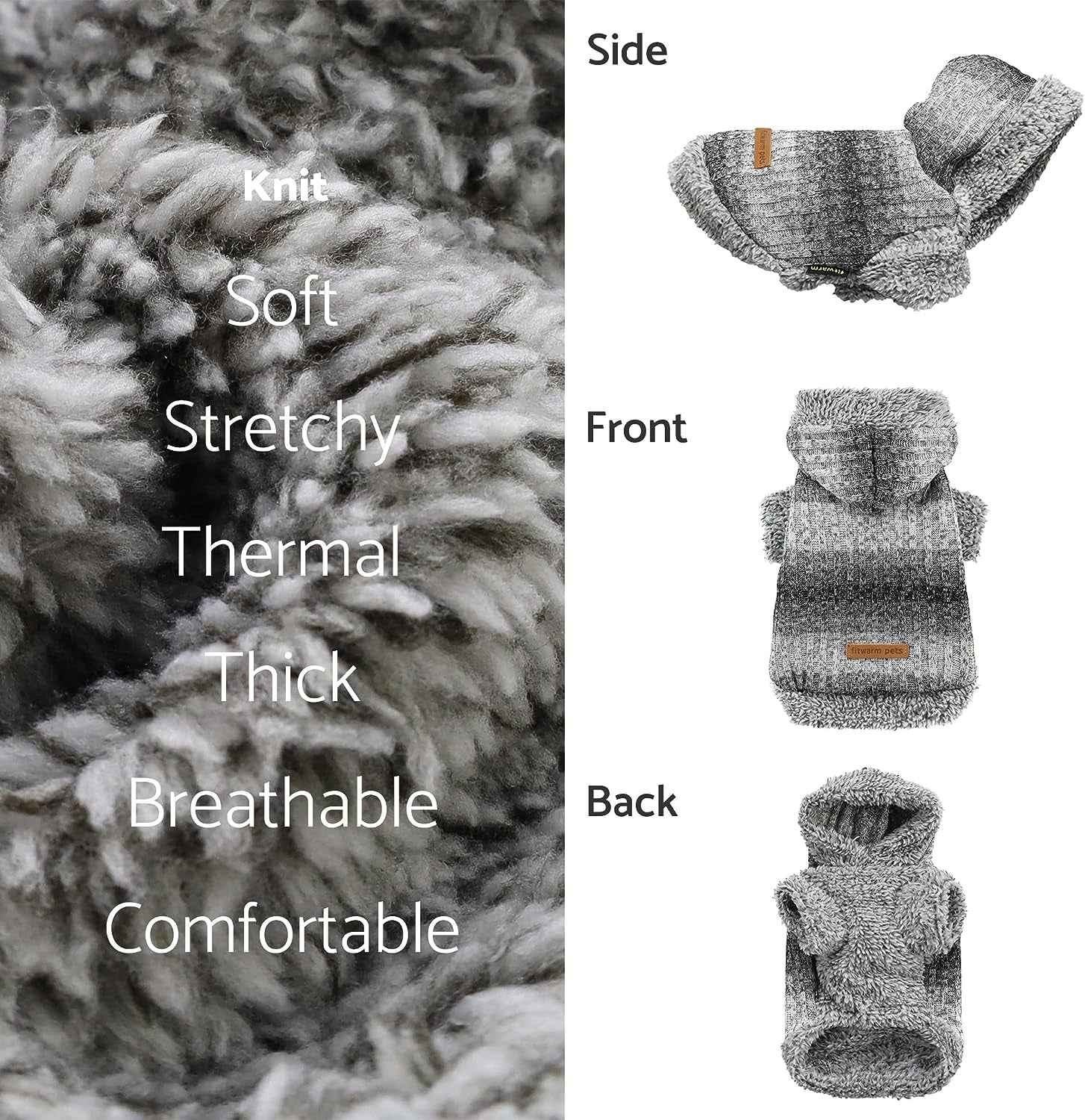 Fitwarm Fuzzy Dog Sweater, Knitted Winter Dog Clothes for Small Dogs Boy Girl, Pet Cat Hooded Outfit, Heather Grey, Black, Medium