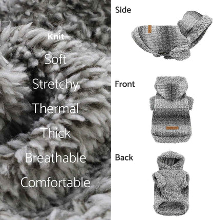 Fitwarm Fuzzy Dog Sweater, Knitted Winter Dog Clothes for Small Dogs Boy Girl, Pet Cat Hooded Outfit, Heather Grey, Black, Medium