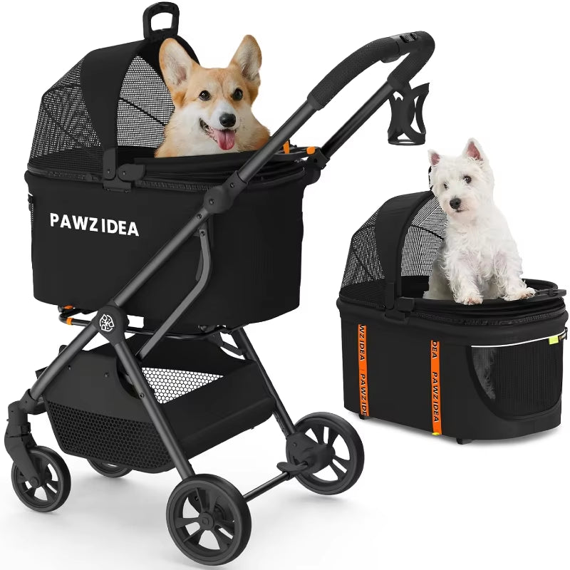 4-in-1 Pet Stroller with Detachable Carrier & Seatbelt - HuckMB Pet Supply