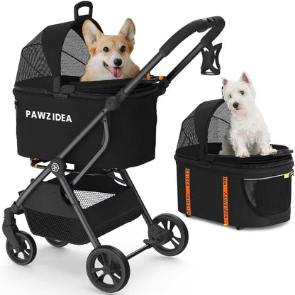 4-in-1 Pet Stroller with Detachable Carrier & Seatbelt - HuckMB Pet Supply