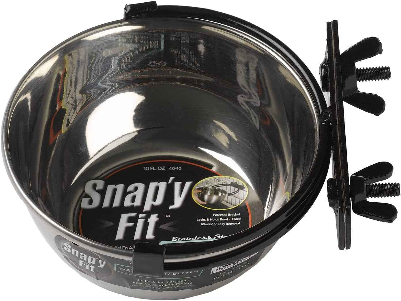 Midwest Snap'Y Fit Stainless Pet Bowl 10oz NoTip Crate Mount