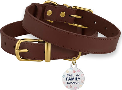 BRONZEDOG Leather Collar with QR Tag for Small Dogs & Cats - HuckMB Pet Supply