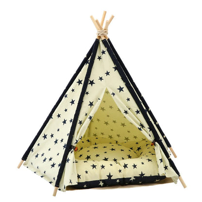 Portable Pet Tent House: Stylish Teepee Cat Bed with Cushion - HuckMB Pet Supply