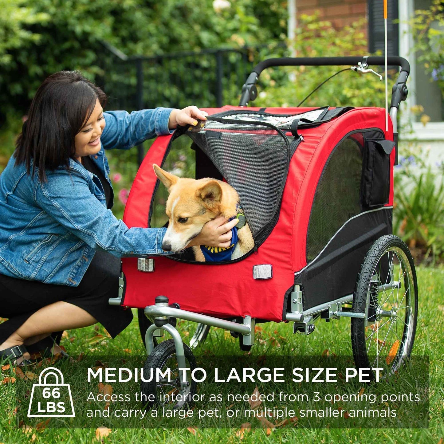 2-in-1 Dog Bike Trailer & Pet Stroller with Safety Features