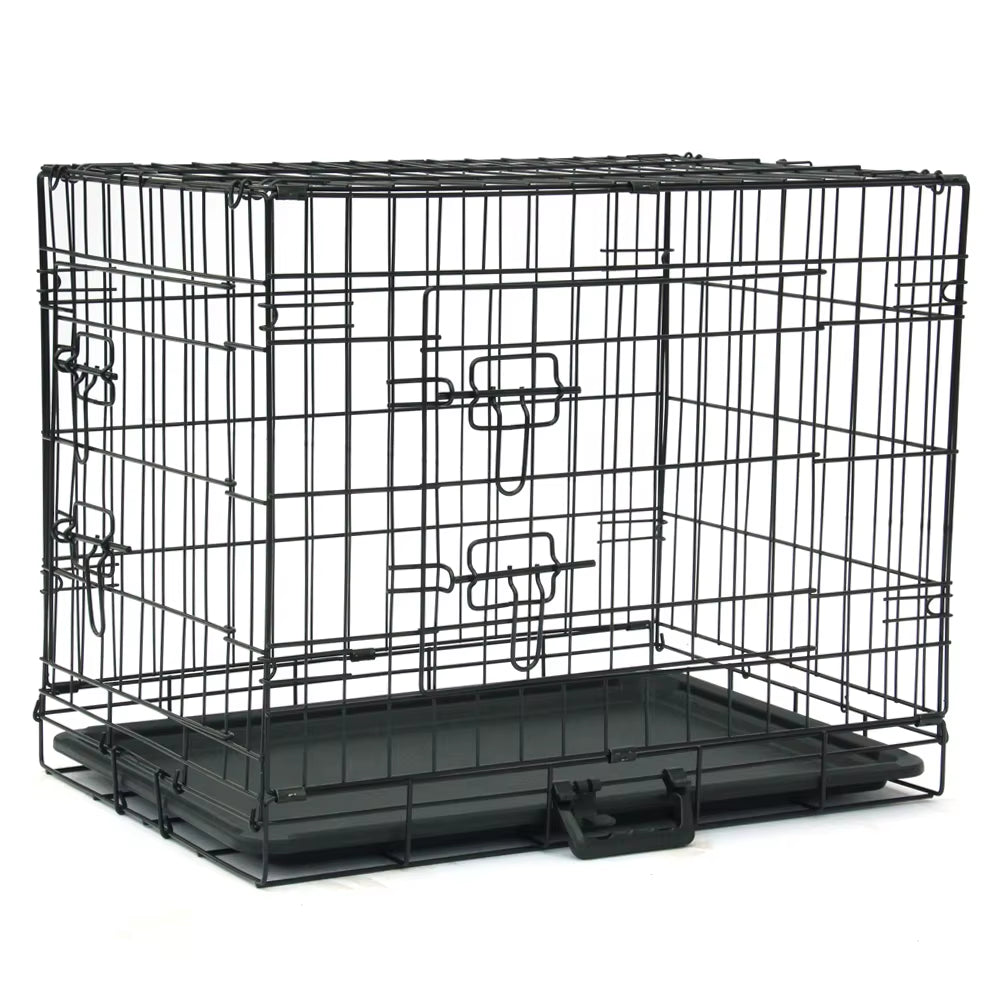 Portable Folding Steel Pet Crate with Double Door - 24" - HuckMB Pet Supply