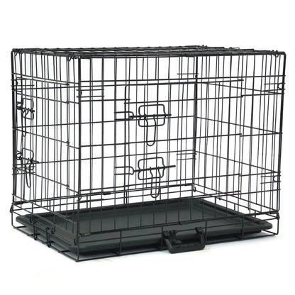 Portable Folding Steel Pet Crate with Double Door - 24" - HuckMB Pet Supply