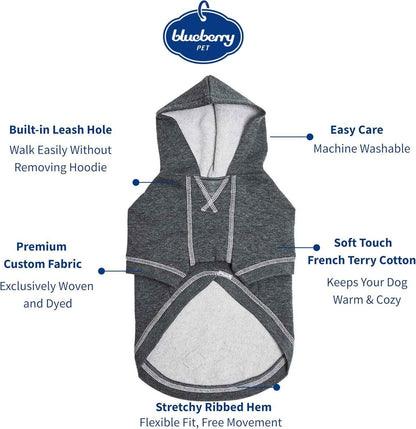 Blueberry Pet Essentials Dog Hoodie – 12 Inch, Cotton‑Blend Sweatshirt with Hood, Charcoal Grey, Machine‑Washable Small‑Dog Jersey